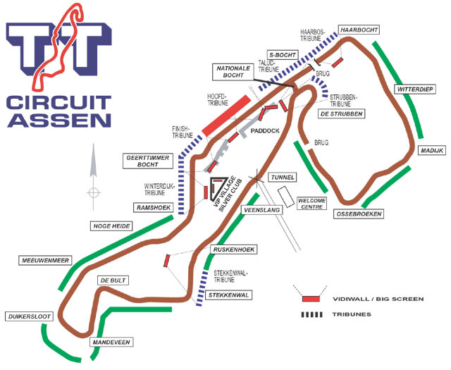Схема TT Assen и расположение трибун Схема TT Assen и расположение трибун