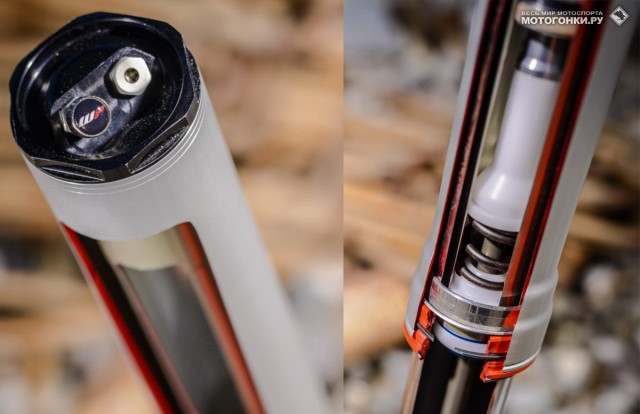 KTM 250 SX-F, KTM 350 SX-F & KTM 450 SX-F - второе перо Airfork с пневматической камерой: воздушную пружину можно регулировать, просто меняя давление через клапан KTM 250 SX-F, KTM 350 SX-F & KTM 450 SX-F - второе перо Airfork с пневматической камерой: воздушную пружину можно регулировать, просто меняя давление через клапан