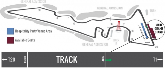 Схема трека Circuit of the Americas и размещение на трибунах Схема трека Circuit of the Americas и размещение на трибунах