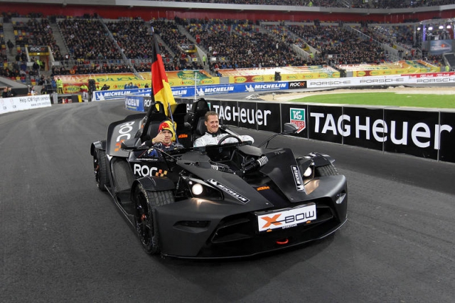 Феттель и Шумахер вместе... за рулем KTM X-Bow на Гонке Чемпионов 2010 года Феттель и Шумахер вместе... за рулем KTM X-Bow на Гонке Чемпионов 2010 года