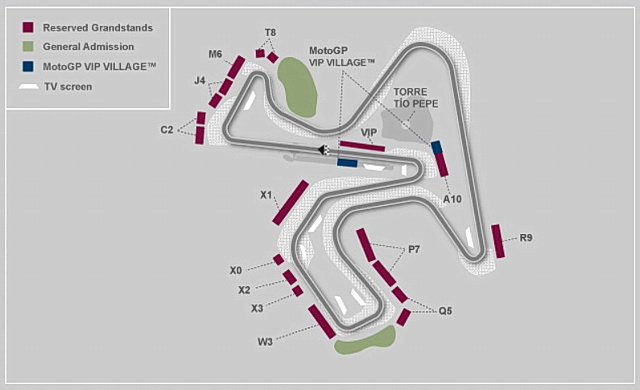 Схема Circuito de Jerez с трибунами Схема Circuito de Jerez с трибунами