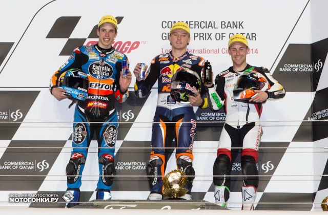 Первый подиум сезона Moto3 2014 года: Алекс Маркес, Джек Миллер и Эфрен Васкес Первый подиум сезона Moto3 2014 года: Алекс Маркес, Джек Миллер и Эфрен Васкес