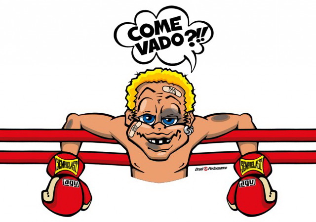 Come vado? (Могу ли я подняться на ноги?) - юмор Росси после двух разгромных сезонов с Ducati не утратил, именно в Мизано! Come vado? (Могу ли я подняться на ноги?) - юмор Росси после двух разгромных сезонов с Ducati не утратил, именно в Мизано!