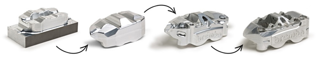 Циклы производства моноблочных суппортов Brembo GP4, использующихся на всех мотоциклах MotoGP Циклы производства моноблочных суппортов Brembo GP4, использующихся на всех мотоциклах MotoGP