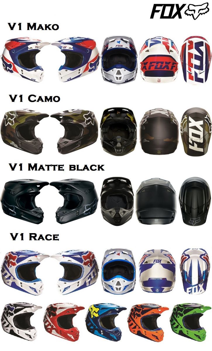 Fox V1 2016: Mako, Race, Camo, Matte Black Fox V1 2016: Mako, Race, Camo, Matte Black