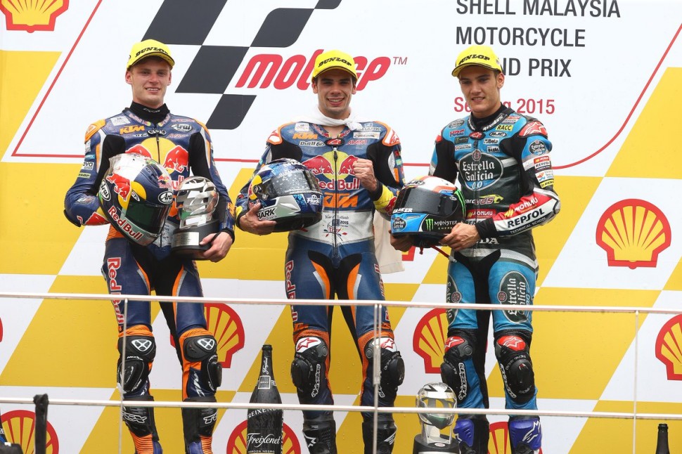 Год назад - и сейчас: Оливьера и Биндер, напарники по заводской команде KTM - 1-2 в Сепанге, в Moto3, а теперь и в Moto2 Год назад - и сейчас: Оливьера и Биндер, напарники по заводской команде KTM - 1-2 в Сепанге, в Moto3, а теперь и в Moto2