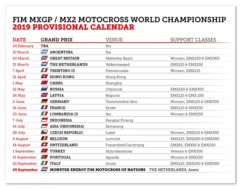 Предварительный календарь MXGP 2019 Предварительный календарь MXGP 2019
