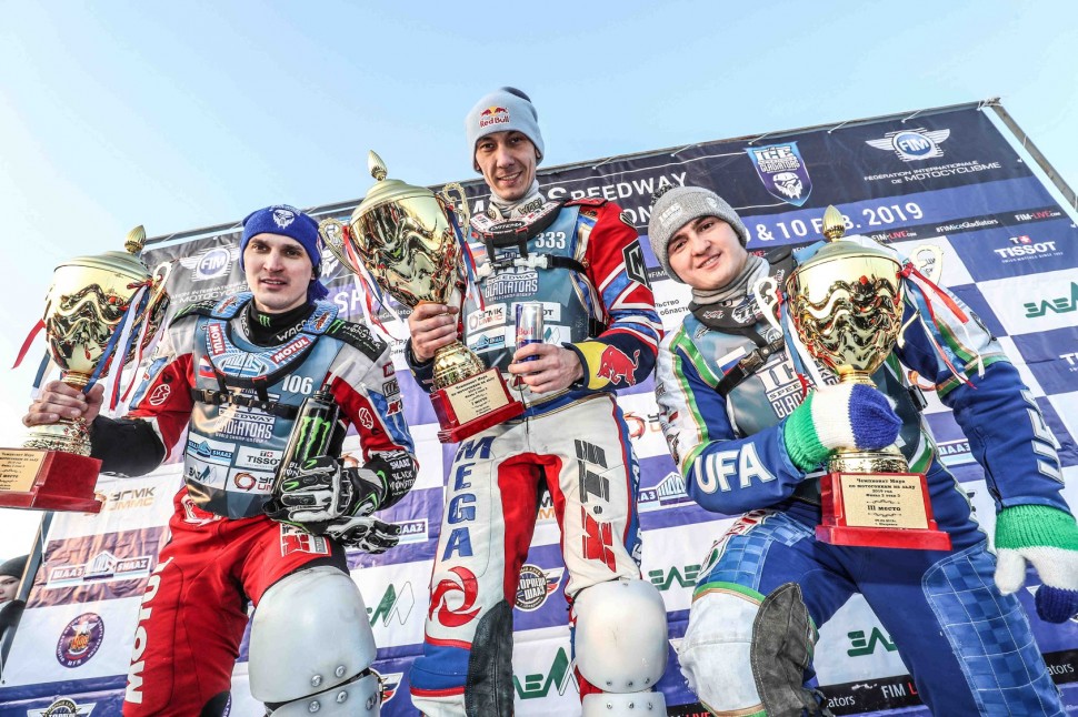 Подиум первого дня FIM Ice Speedway Gladiators в Шадринске Подиум первого дня FIM Ice Speedway Gladiators в Шадринске