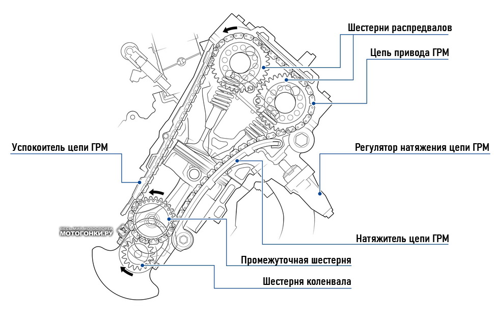Схема привода ГРМ Honda Fireblade CBR1000RR-R (2020) Схема привода ГРМ Honda Fireblade CBR1000RR-R (2020)