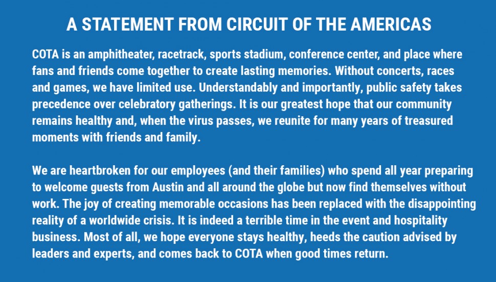 Заявление Circuit of the Americas Заявление Circuit of the Americas