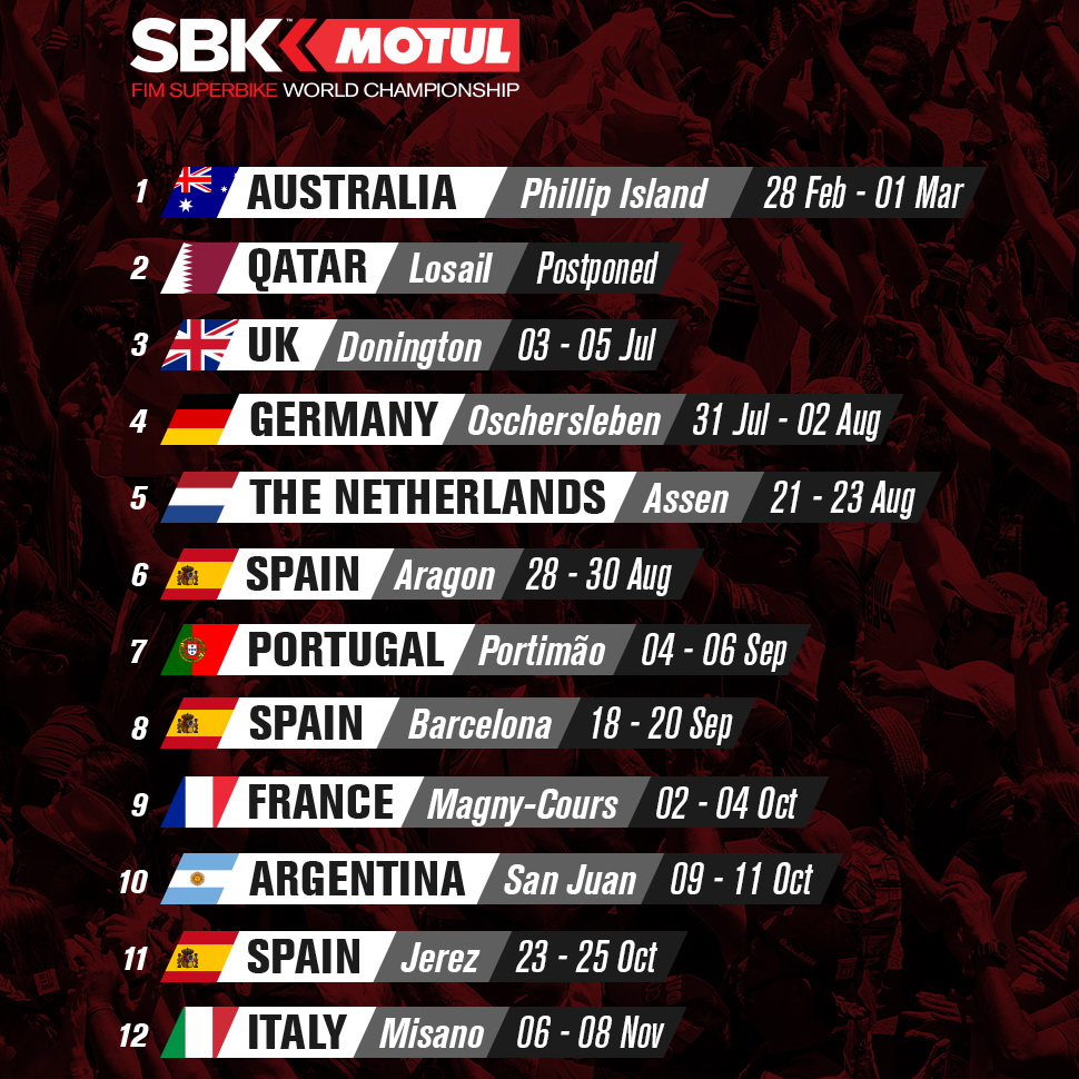 Версия календаря World Superbike 2020 от 14 апреля Версия календаря World Superbike 2020 от 14 апреля