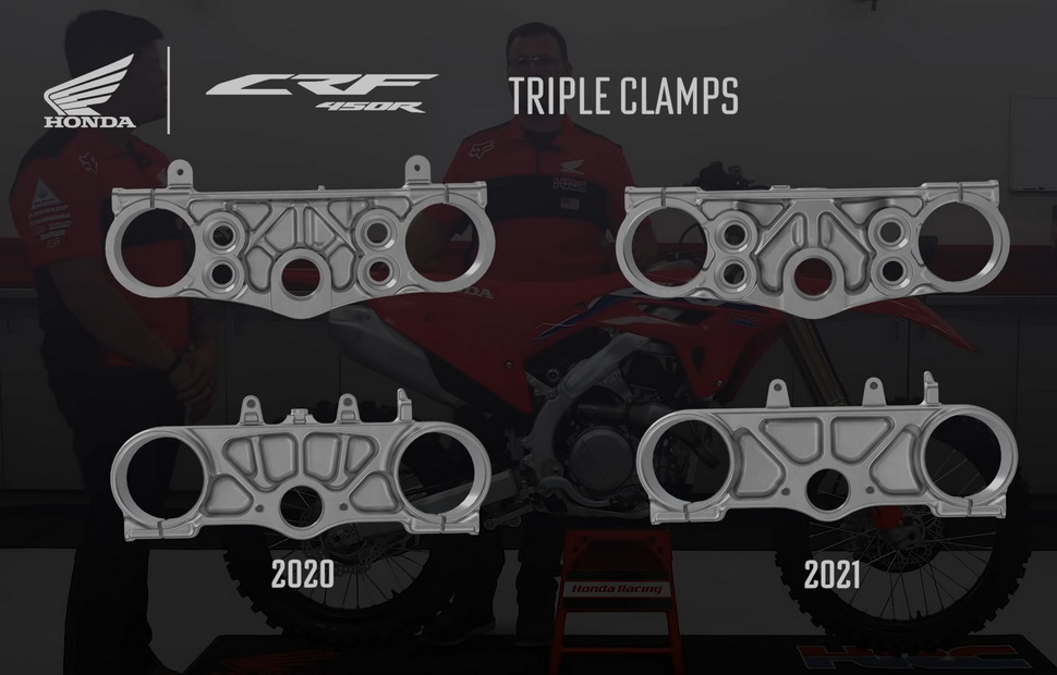Измененные траверсы Honda CRF450R (2021) в сравнении с моделью 2020 года Измененные траверсы Honda CRF450R (2021) в сравнении с моделью 2020 года