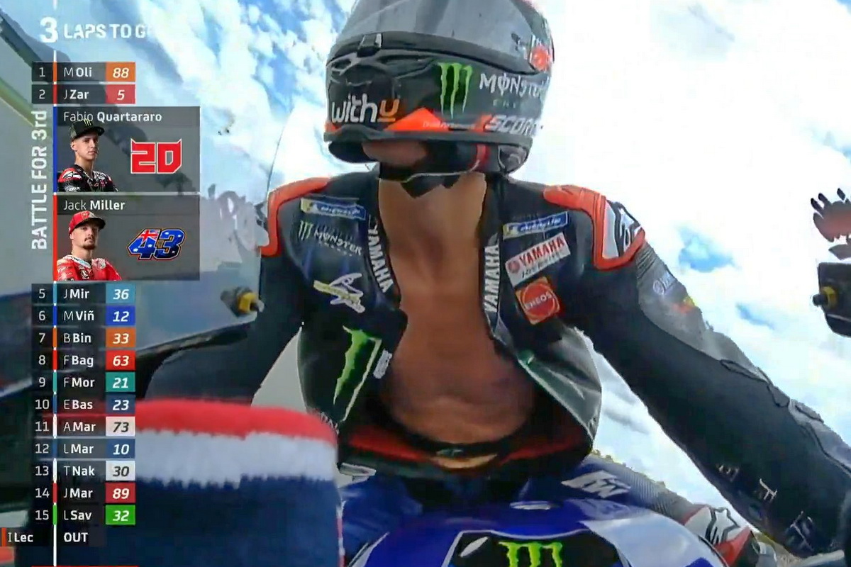 Фабио Куартараро финишировал с расстегнутым комбинезоном, что против правил MotoGP Фабио Куартараро финишировал с расстегнутым комбинезоном, что против правил MotoGP