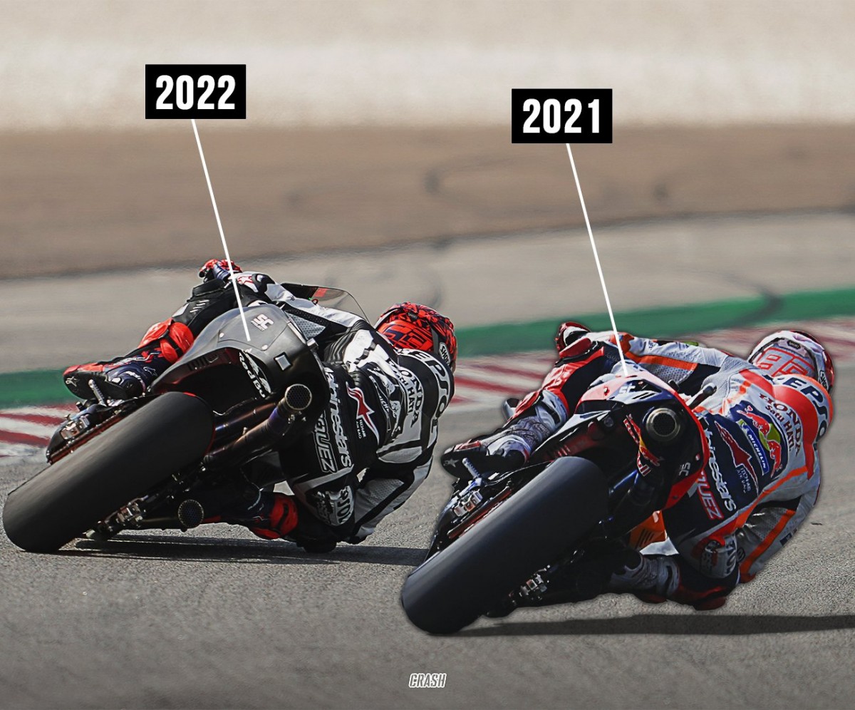 Сравнение дизайна Honda RC213V моделей 2021 и 2022 года Сравнение дизайна Honda RC213V моделей 2021 и 2022 года