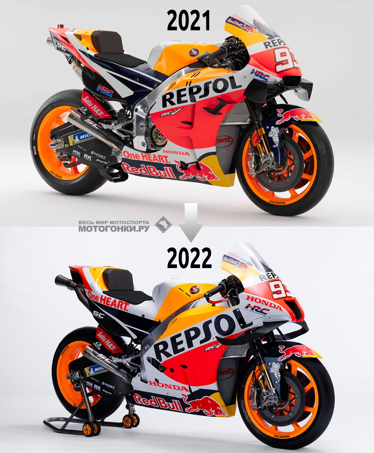 Сравнение Honda RC213V 2021 и 2022 Сравнение Honda RC213V 2021 и 2022