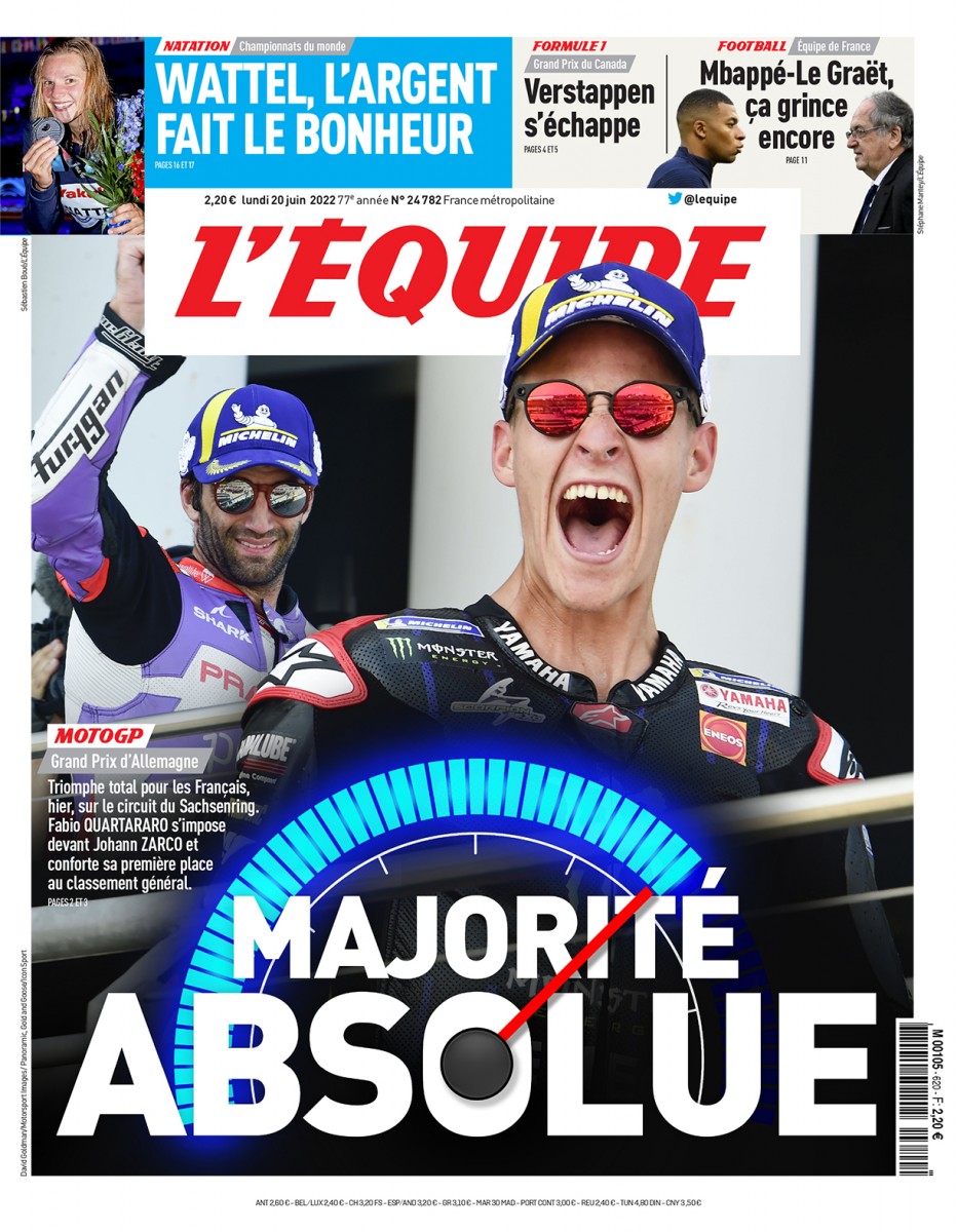Передовица сегодняшнего lEquipe: имперские амбиции Куартараро Передовица сегодняшнего lEquipe: имперские амбиции Куартараро