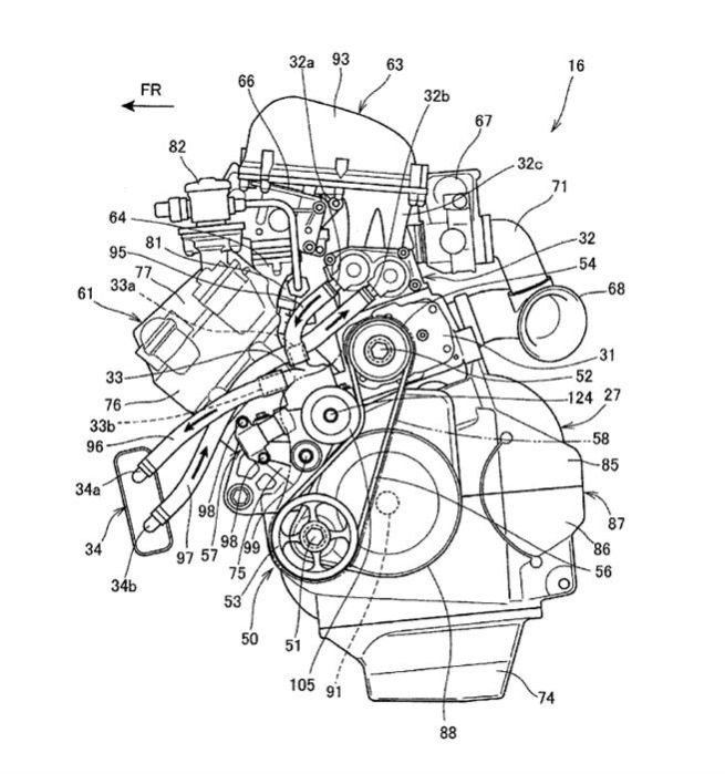 Схема среднекубатурного двигателя Honda с турбиной