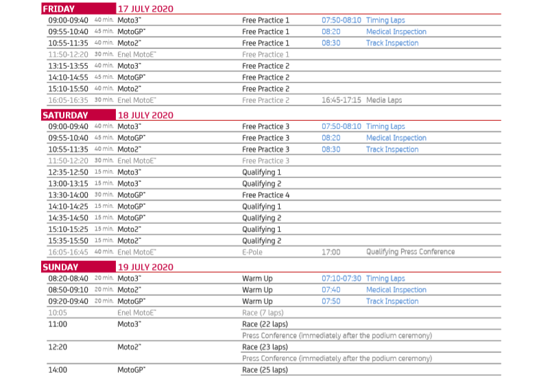 Расписание Гран-При Испании по MotoGP 2020