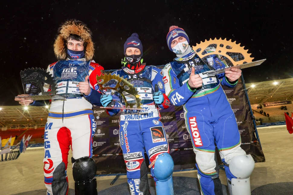 Подиум 1-го финала FIM Ice Speedway Gladiators 2021 (Тольятти)