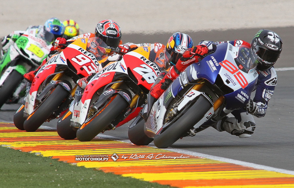 Близкая дуэль Хорхе Лоренцо, Дани Педросы и Марка Маркеса за титул MotoGP 2013 года