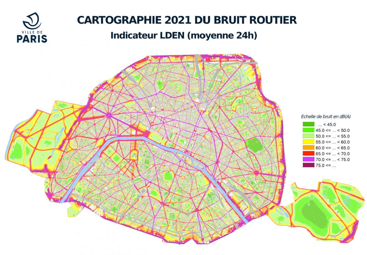 Карта суточного шумового загрязнения Парижа