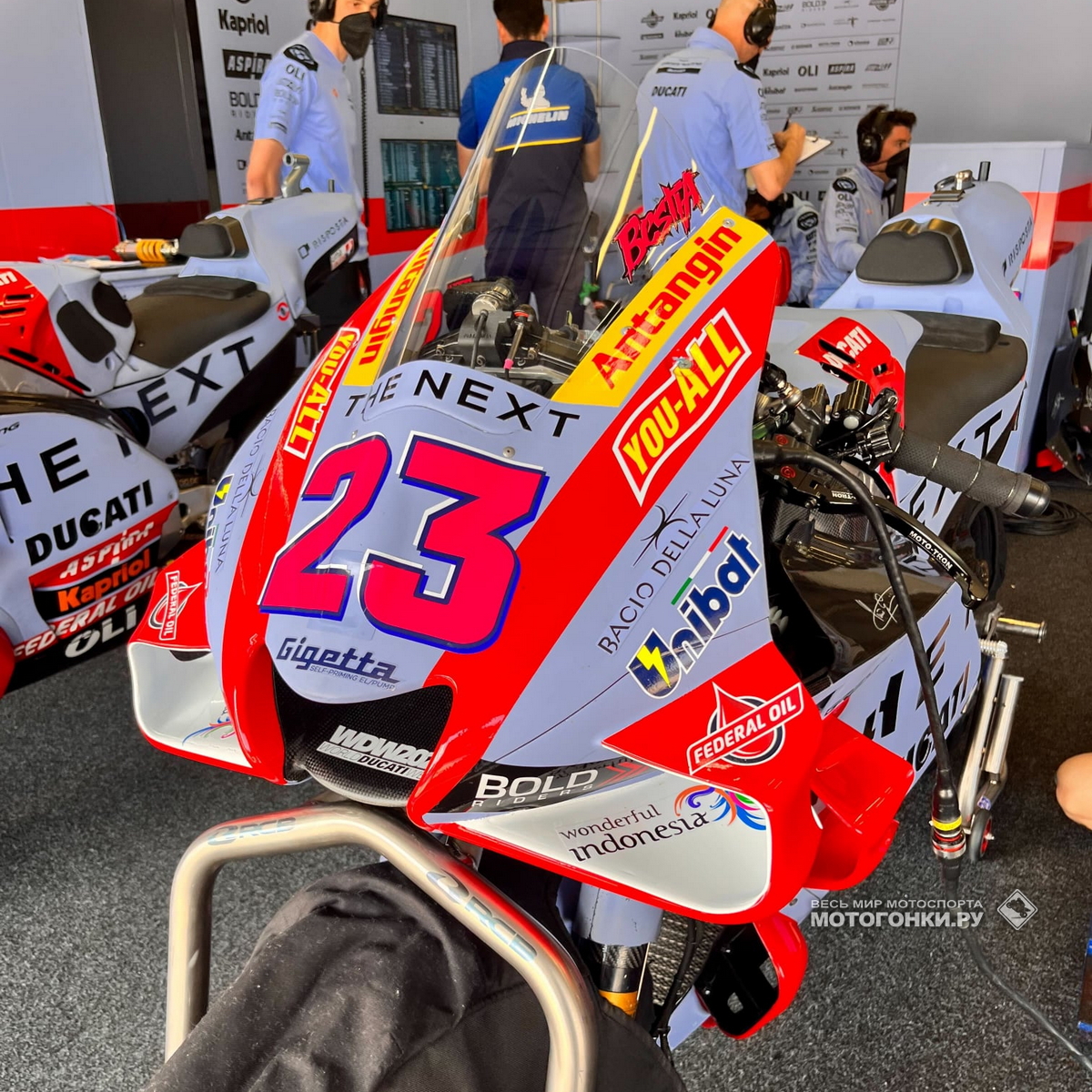 Аэродинамический пакет GP22 на прототипе Ducati GP21 Энеа Бастианини