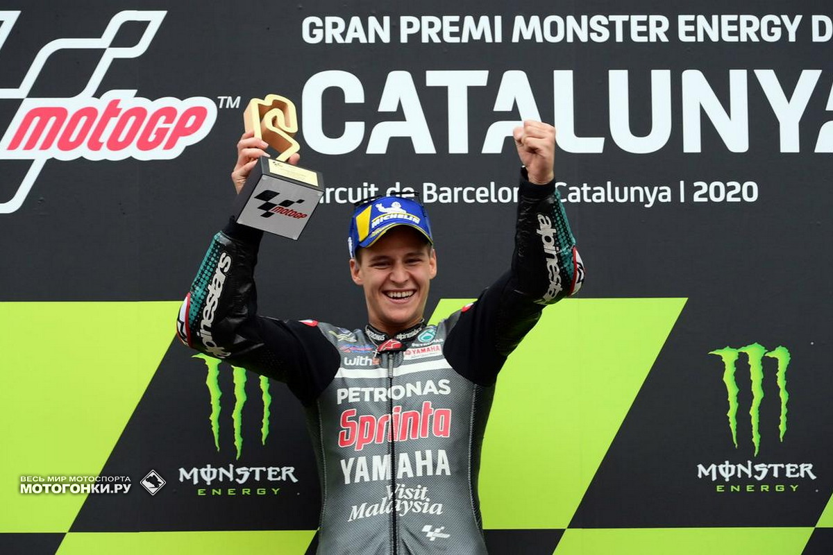 Фабио Куартараро выиграл Гран-При Каталонии в 2020 году на саттелите SRT Yamaha